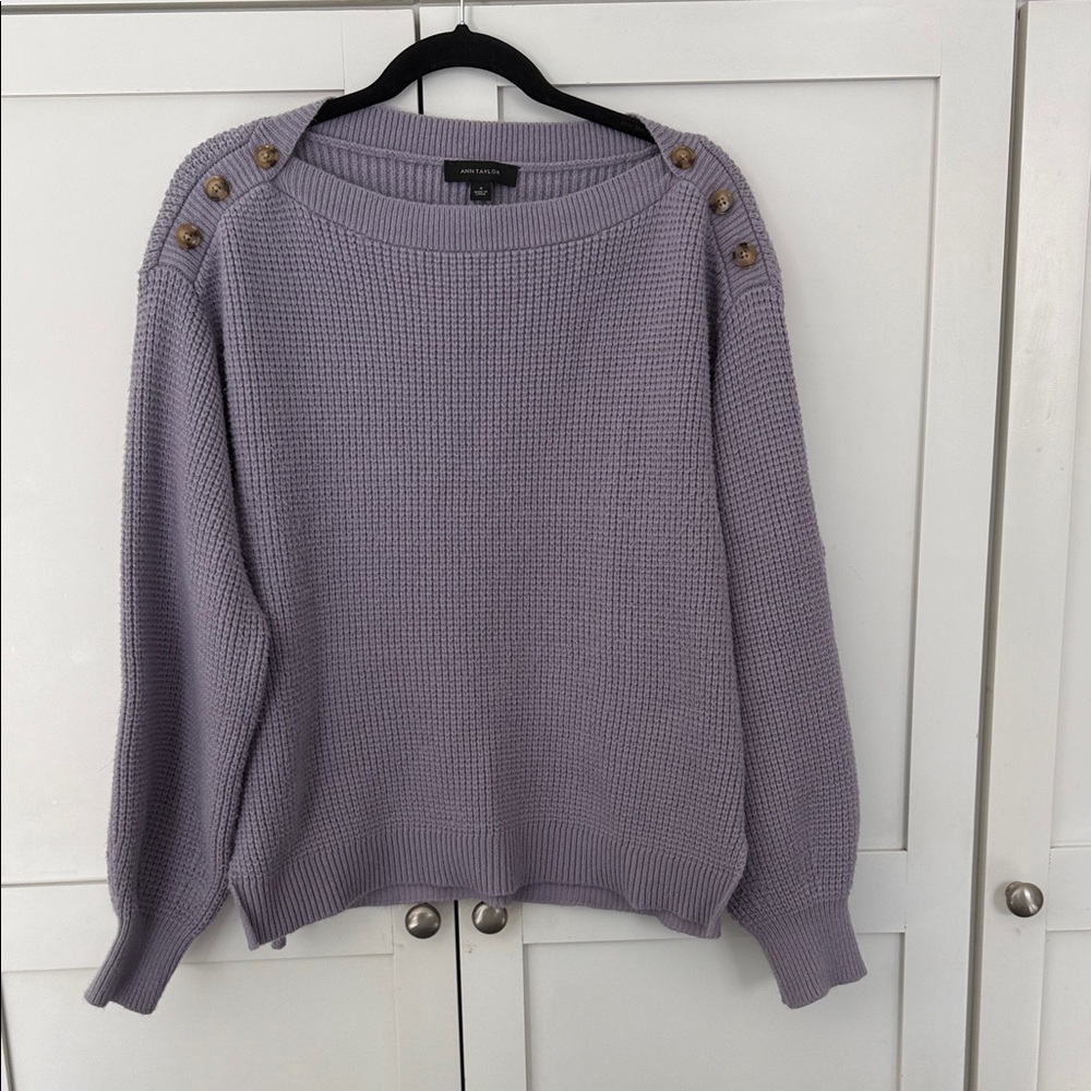 Ann Taylor Lavender Button-Shoulder Waffle Sweater